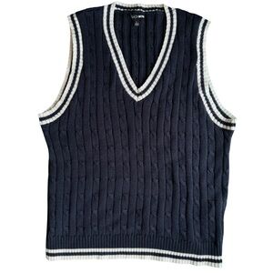 Fashion Nova Dark Blue V-Neck Sweater Vest Preppy Collegiate Size L Knit